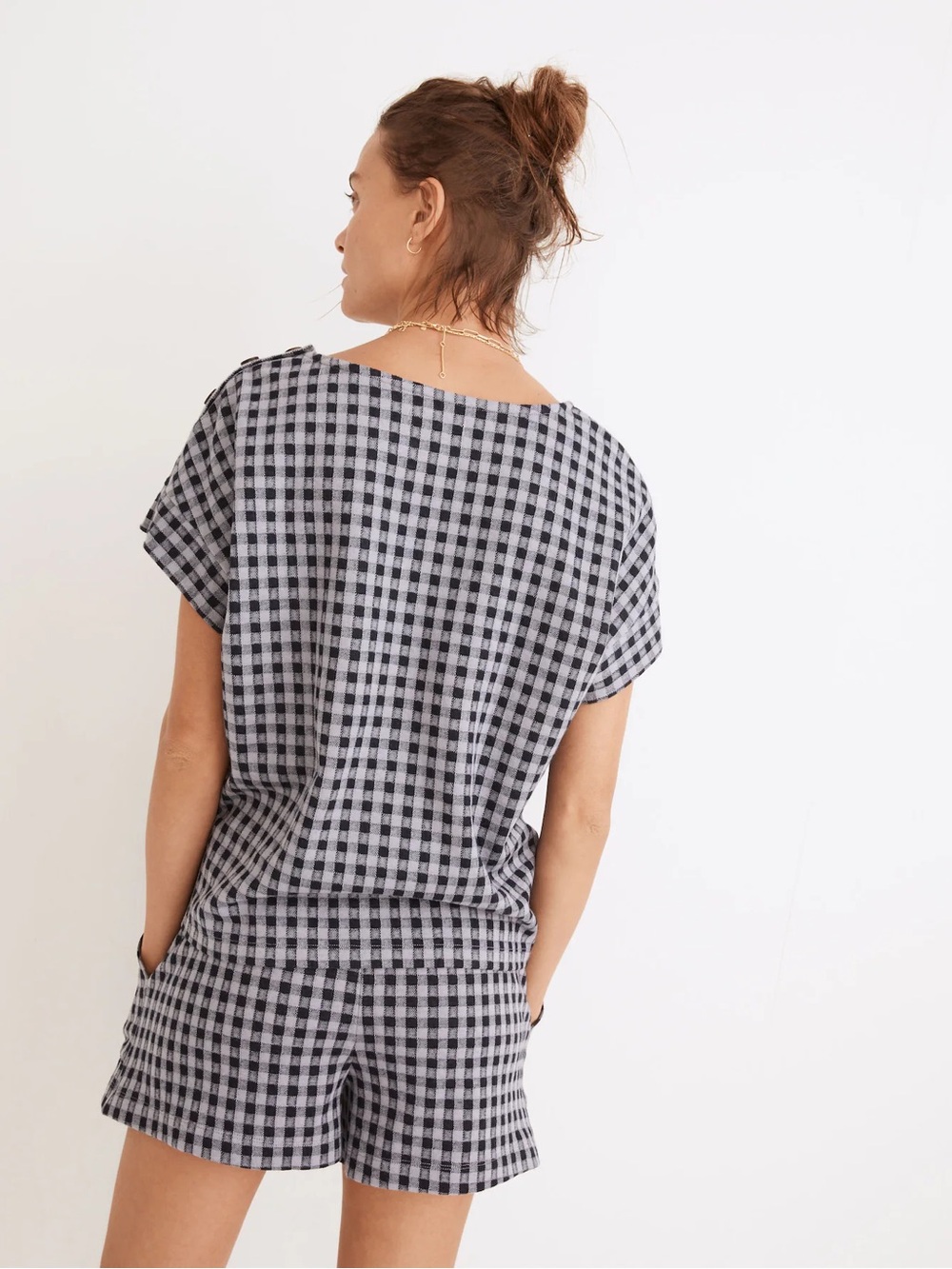 Madewell Gingham Knit Seersucker Button-Shoulder Top in Faded Lavender - Picture 3 of 9